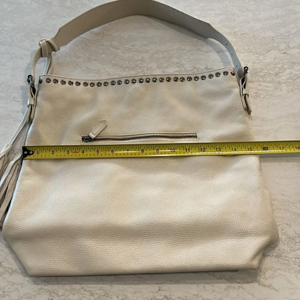 Stunning Laggo “Reed Ivory” Pebbled Leather Studded Hobo Bag